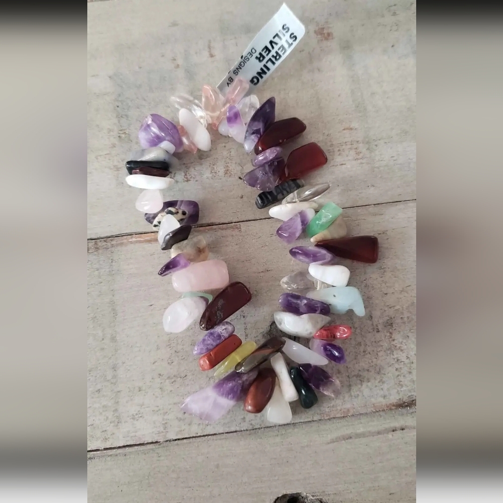 Vintage Multi Gemstone Crystal Chip Hand Strung Stretch 6" Bracelet